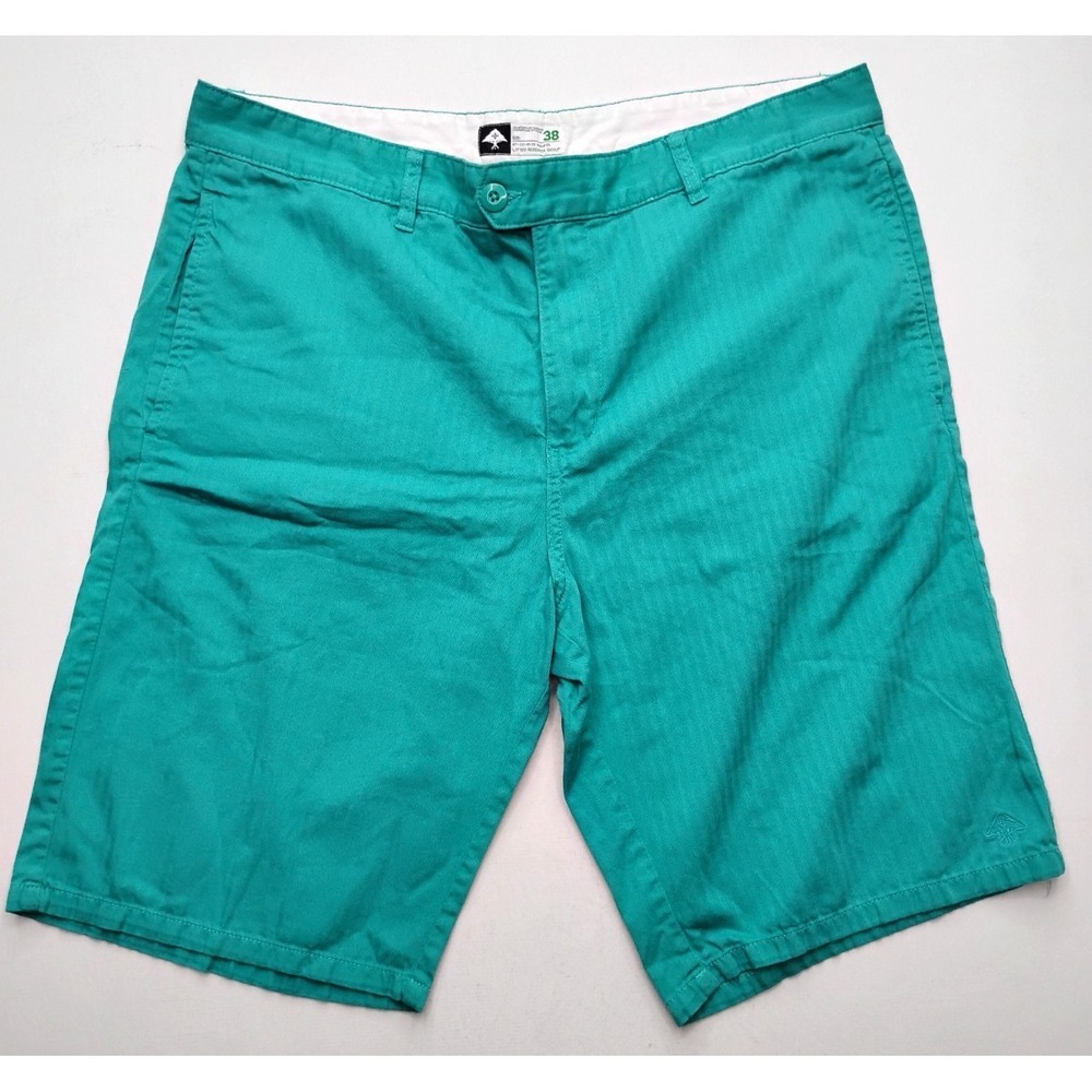 Lifted Research Group LRG Shorts Green Teal Chino Mens 38 Herringbone 12in‎